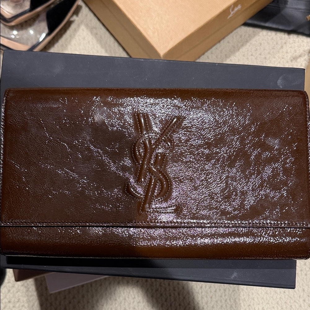 Yves Saint Laurent Chocolate Leather Clutch